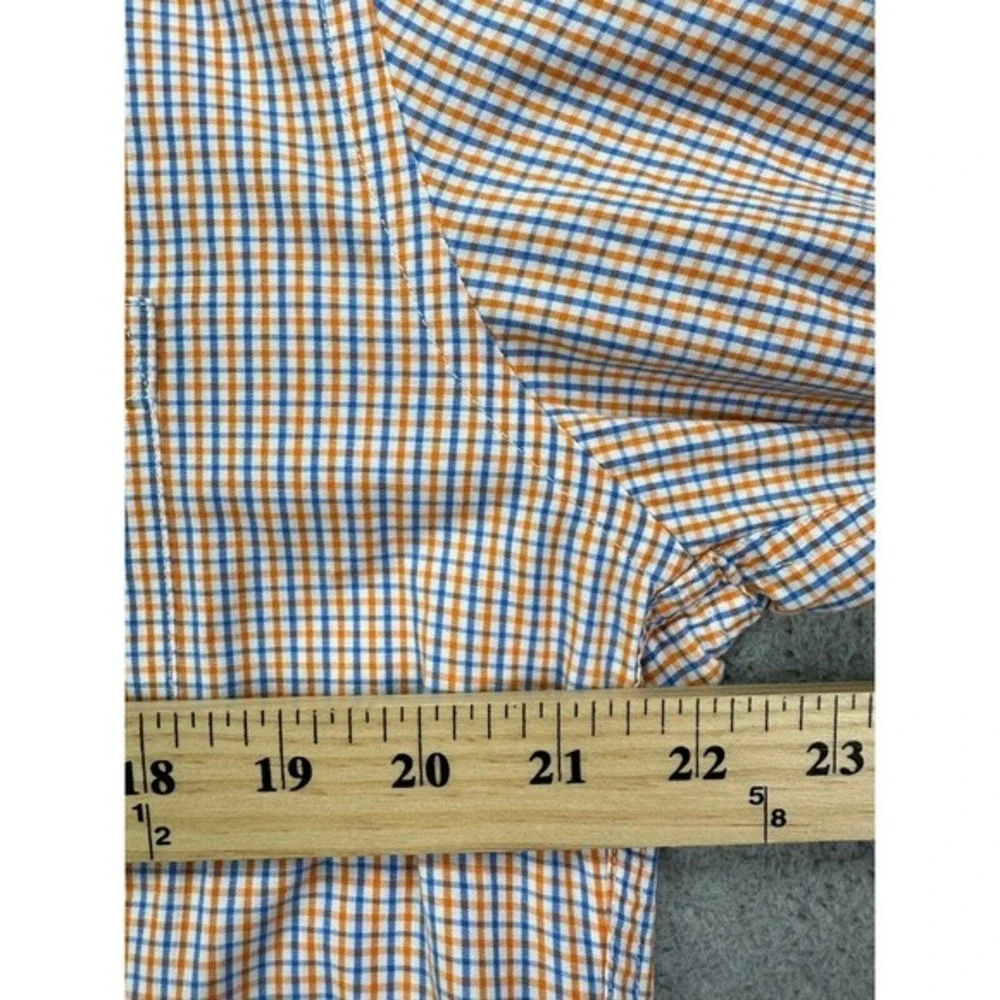 J Crew Shirt Mens Large Woven Orange Tattersall Check Tailored Slim Button Down